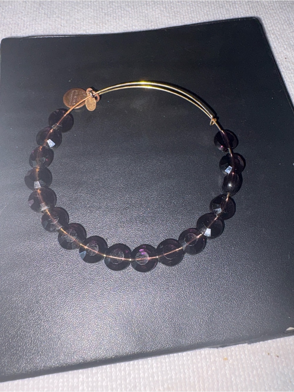 Alex and Ani Faceted Dark Purple Bead Expandable Bracelet with Gold Tone Wire